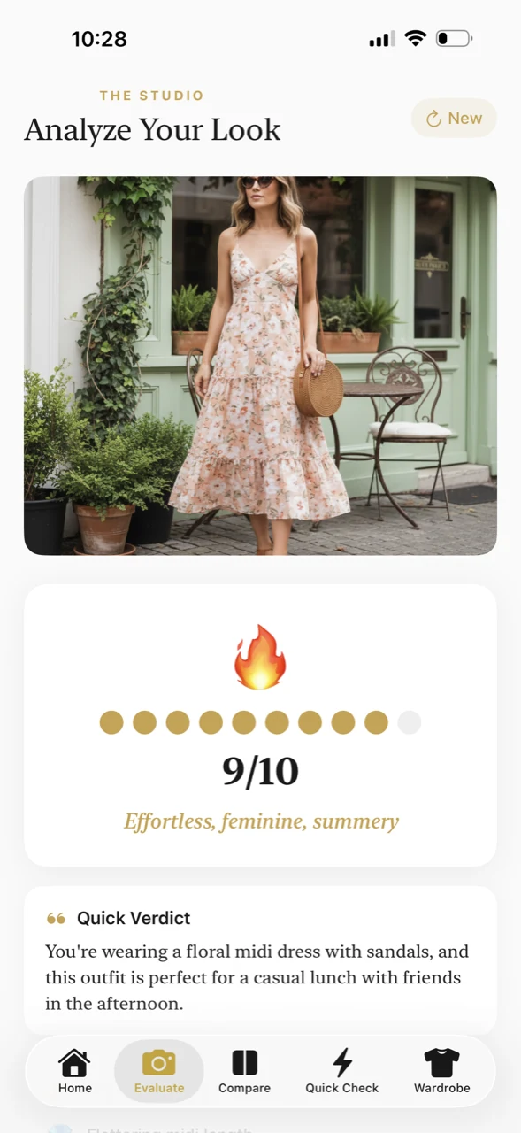 Aurea scoring a floral midi dress 9 out of 10 with the verdict: effortless, feminine, summery