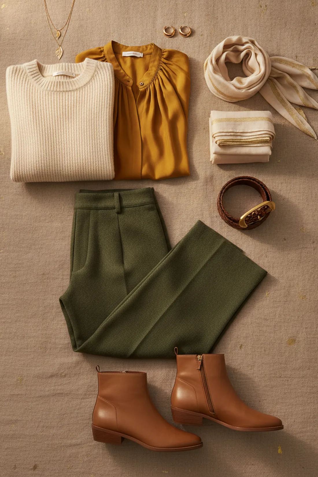 Capsule wardrobe flat lay autumn edition, styled flat lay.